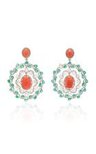 Sanjay Kasliwal 18k White Gold Coral Emerald And Diamond Earrings