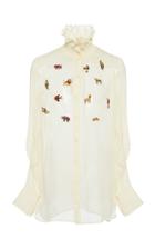 Carven Embroidered Smocked Collar Shirt
