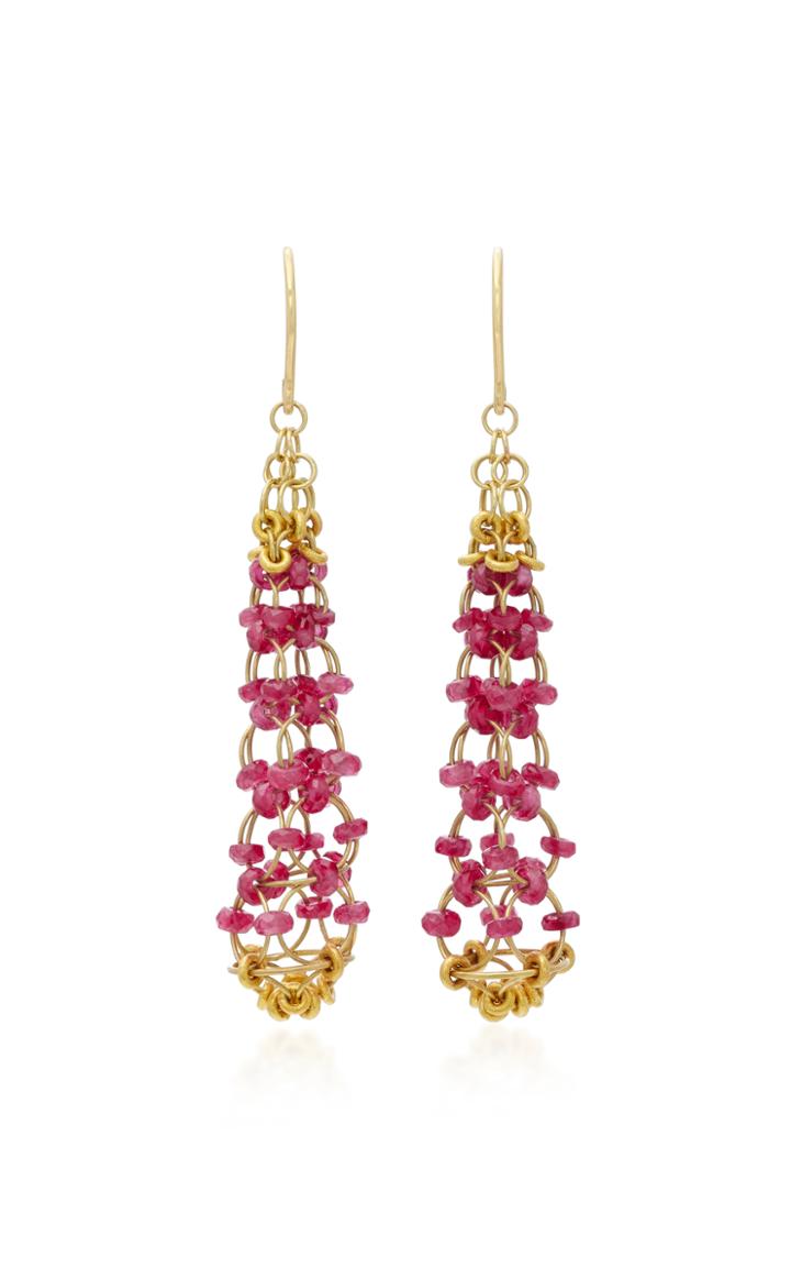 Mallary Marks Eiffel Tower 18k Gold Beaded Earrings