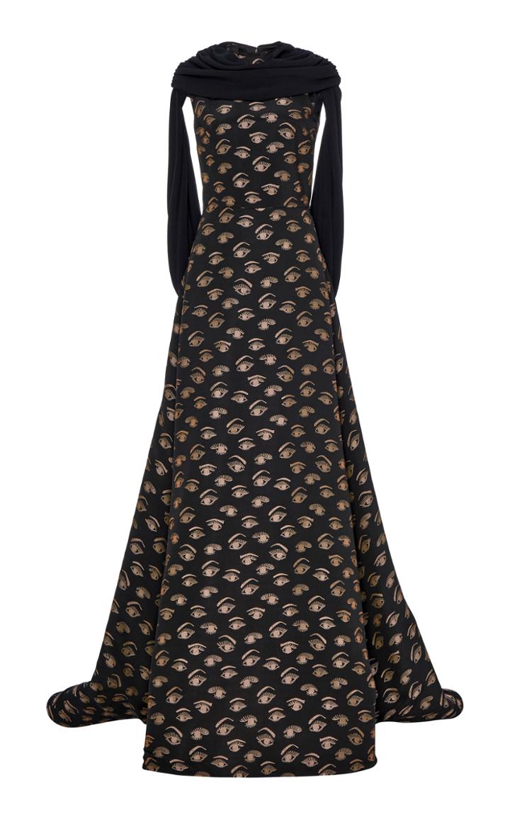 Moda Operandi Christian Siriano Draped Eye-print Satin Dress Size: 0