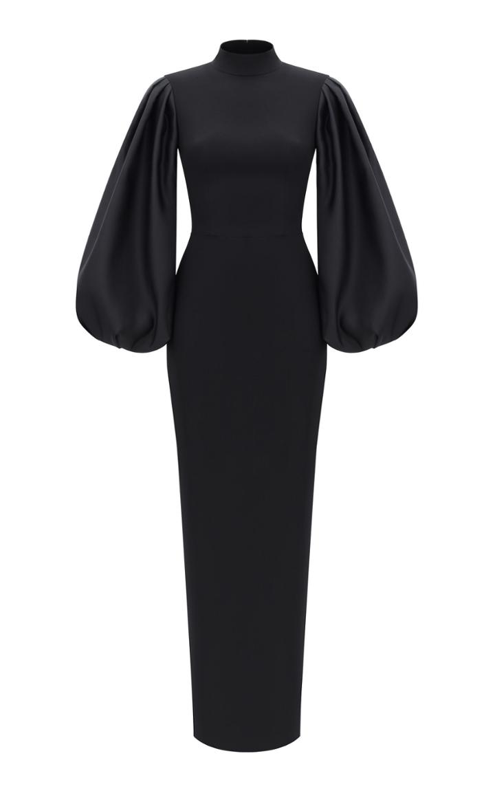 Rasario Voluminous Sleeve Crepe And Satin Gown
