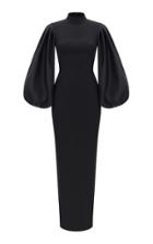 Rasario Voluminous Sleeve Crepe And Satin Gown