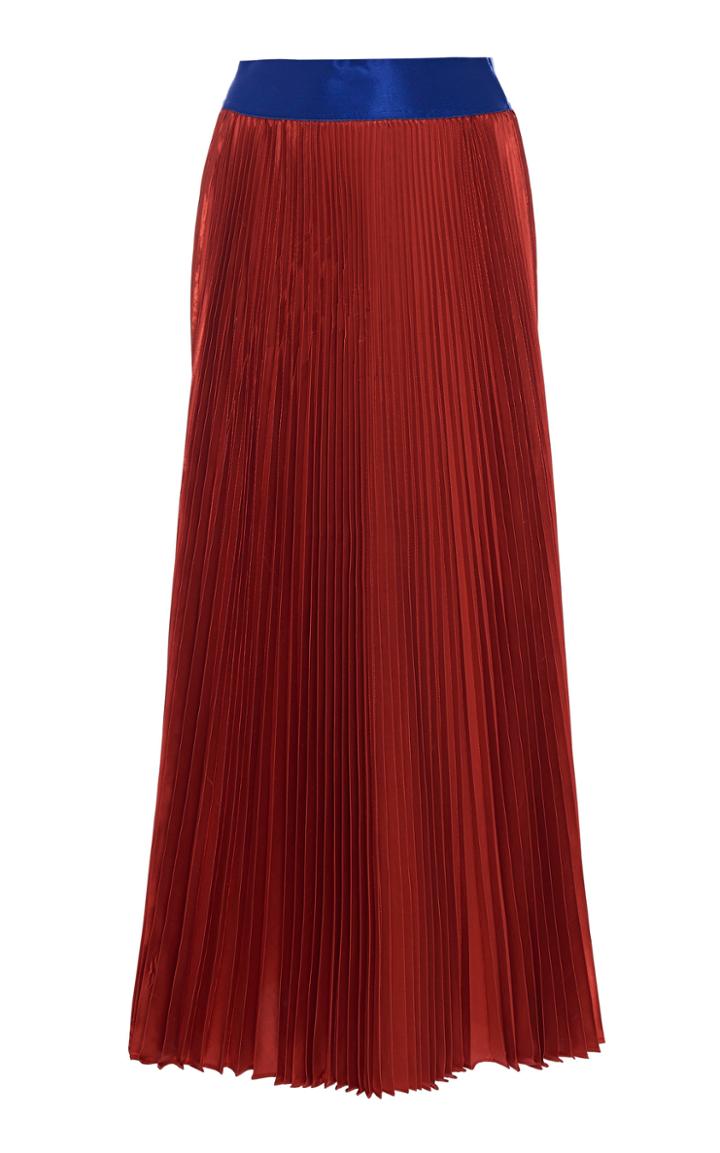 Leal Daccarett Taormina A-line Satin Pleated Midi Skirt