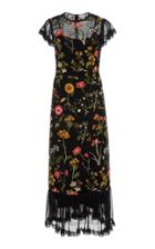 Red Valentino Macrame Floral Short Sleeve Midi Dress