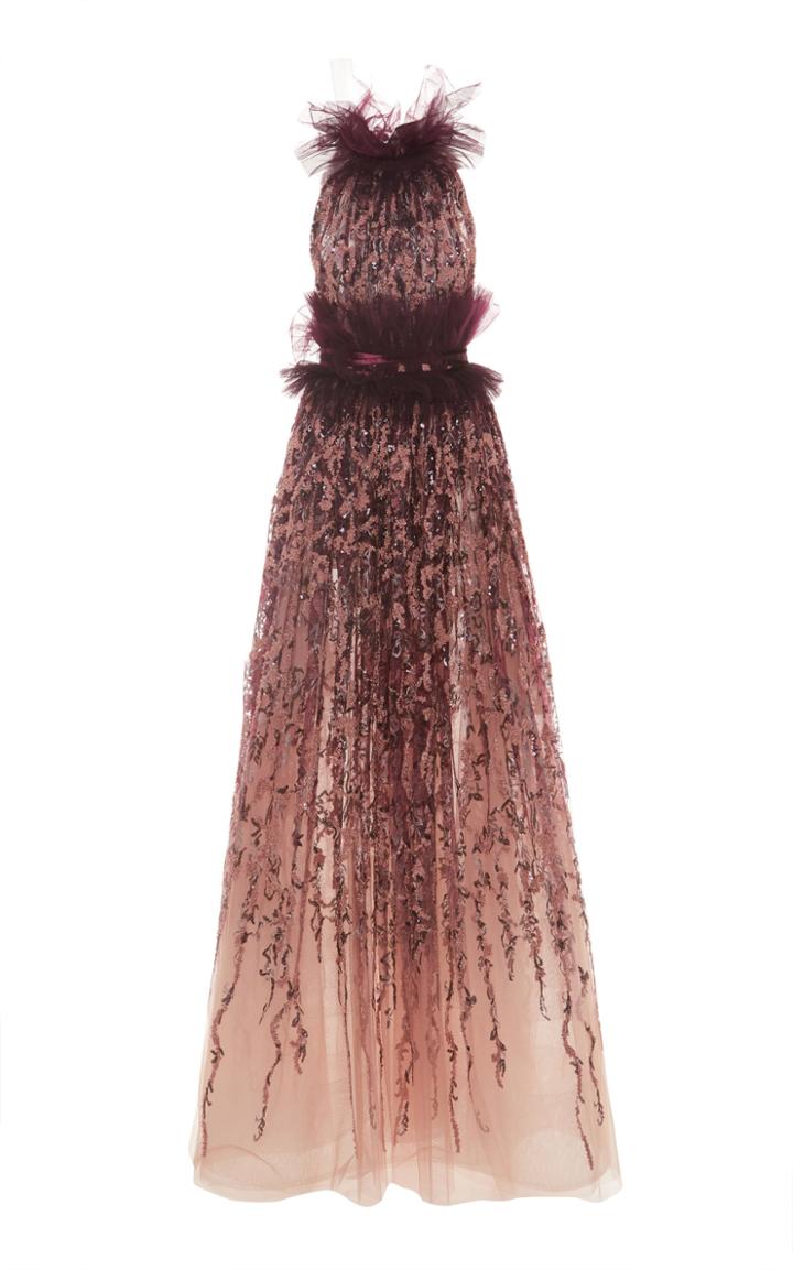 Pamella Roland Ombre Tulle Ballgown With Tulle Ruffled Bodice