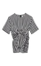 Msgm Gingham Ruched Short Sleeve Top