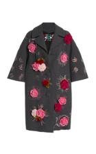 Moda Operandi Libertine Velvet Roses Appliqued Stretch-wool Coat