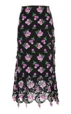Paco Rabanne Lace-trimmed Floral-appliqud Crepe Midi Skirt