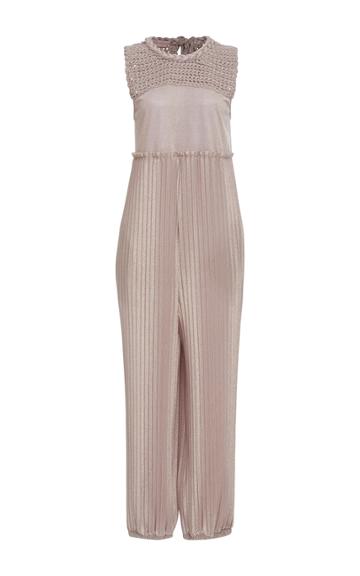 Anna Sammarone Pleated Metallic Jumpsuit With Crochet