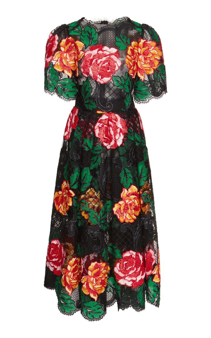 Dolce & Gabbana Floral Embroidered Short Sleeve Dress