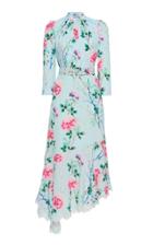 Andrew Gn Asymmetric Floral Silk Midi Dress