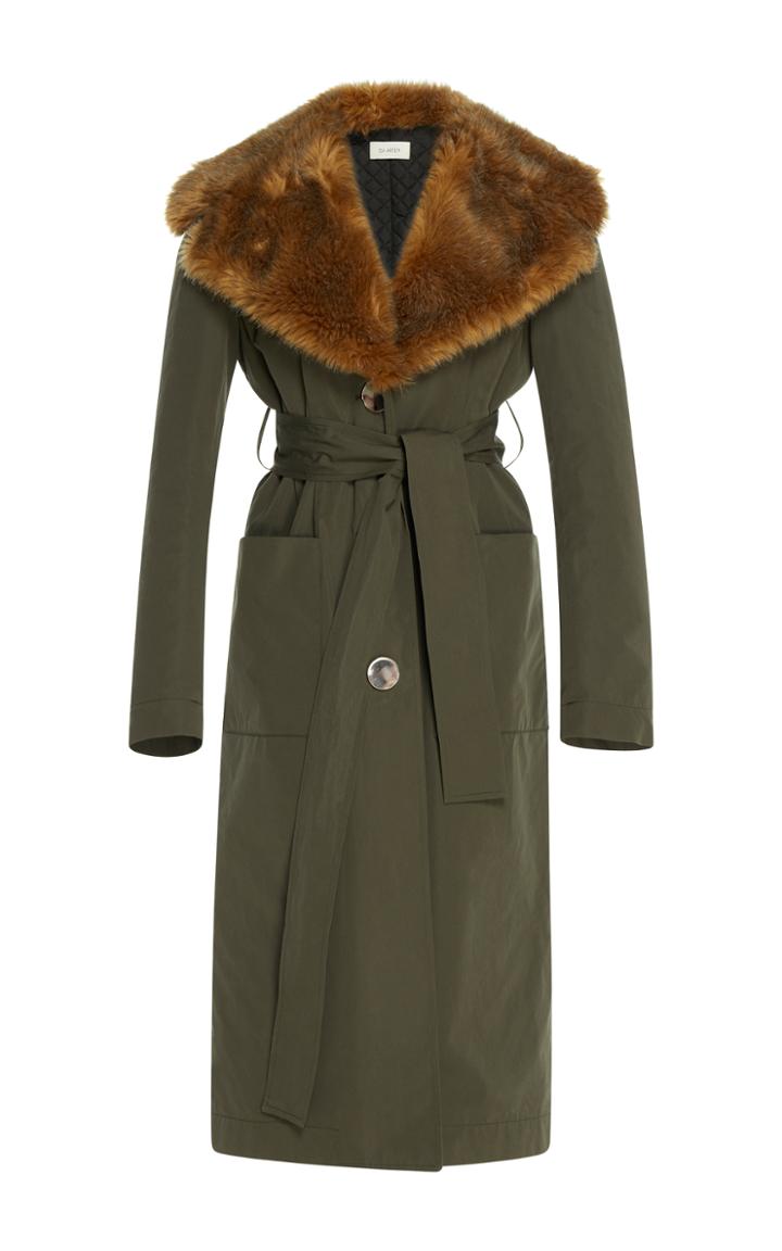 Isa Arfen Faux Fur Trenchcoat With Cotton Belt