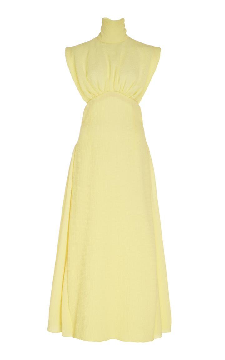 Moda Operandi Emilia Wickstead Ruched Crepe De Chine Turtleneck Dress Size: 8