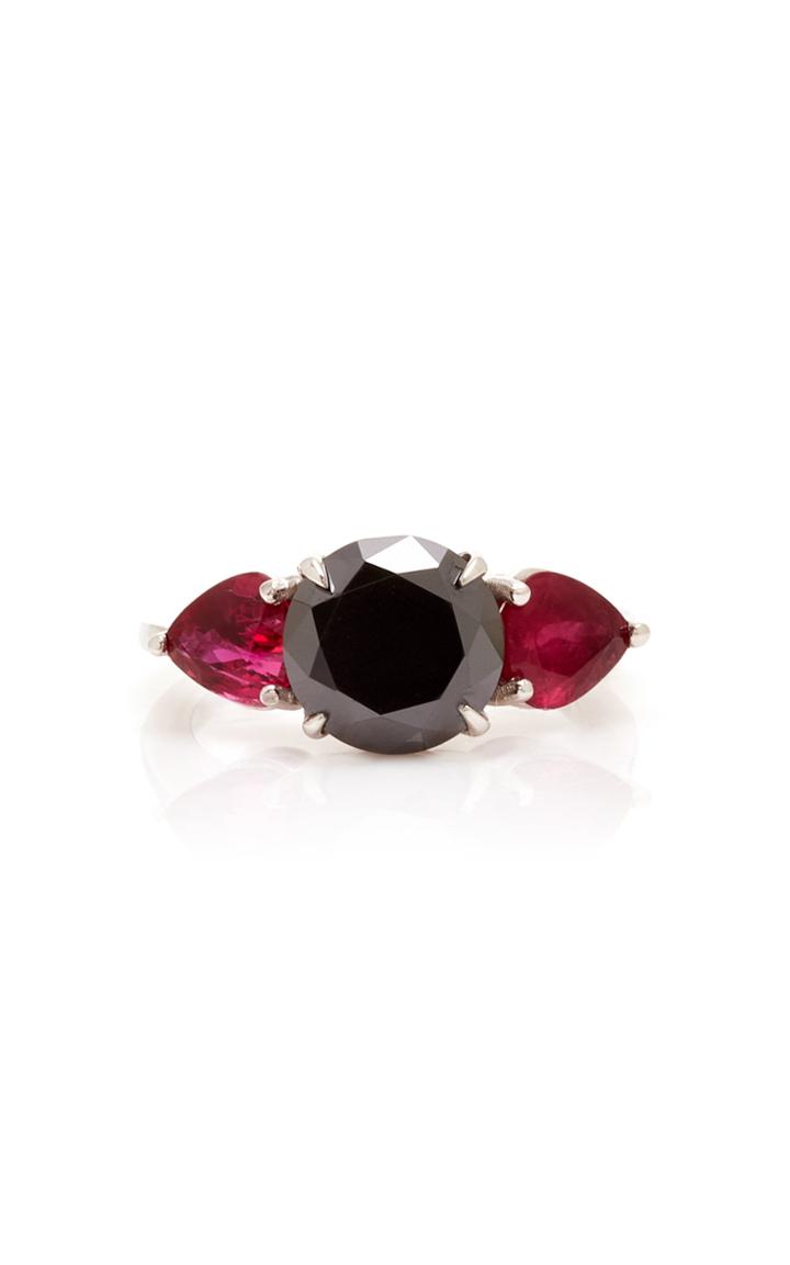 Maria Jose Jewelry 18k White Gold, Black Diamond And Ruby Ring