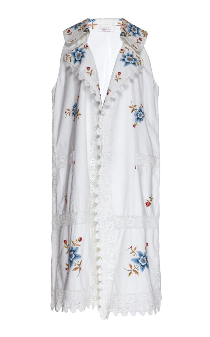 Nevenka Honesty Floral-embroidered Cotton Trench Coat