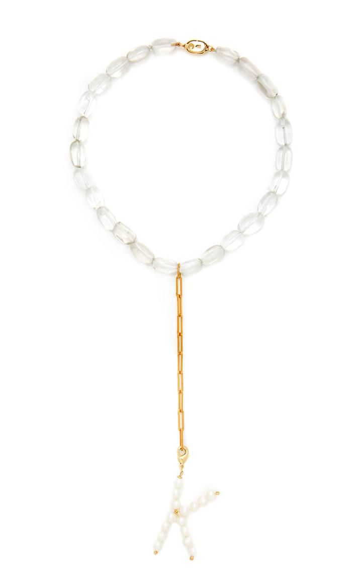 Timeless Pearly Quartz And Pearl Initial Necklace