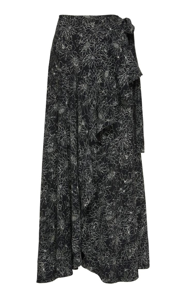 Amur Knox Ruffled Crepe Wrap Skirt