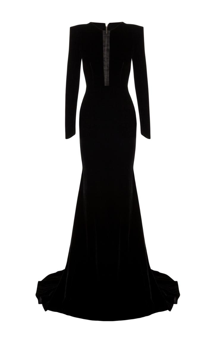 Alex Perry Donovan Velvet Long Sleeve Gown