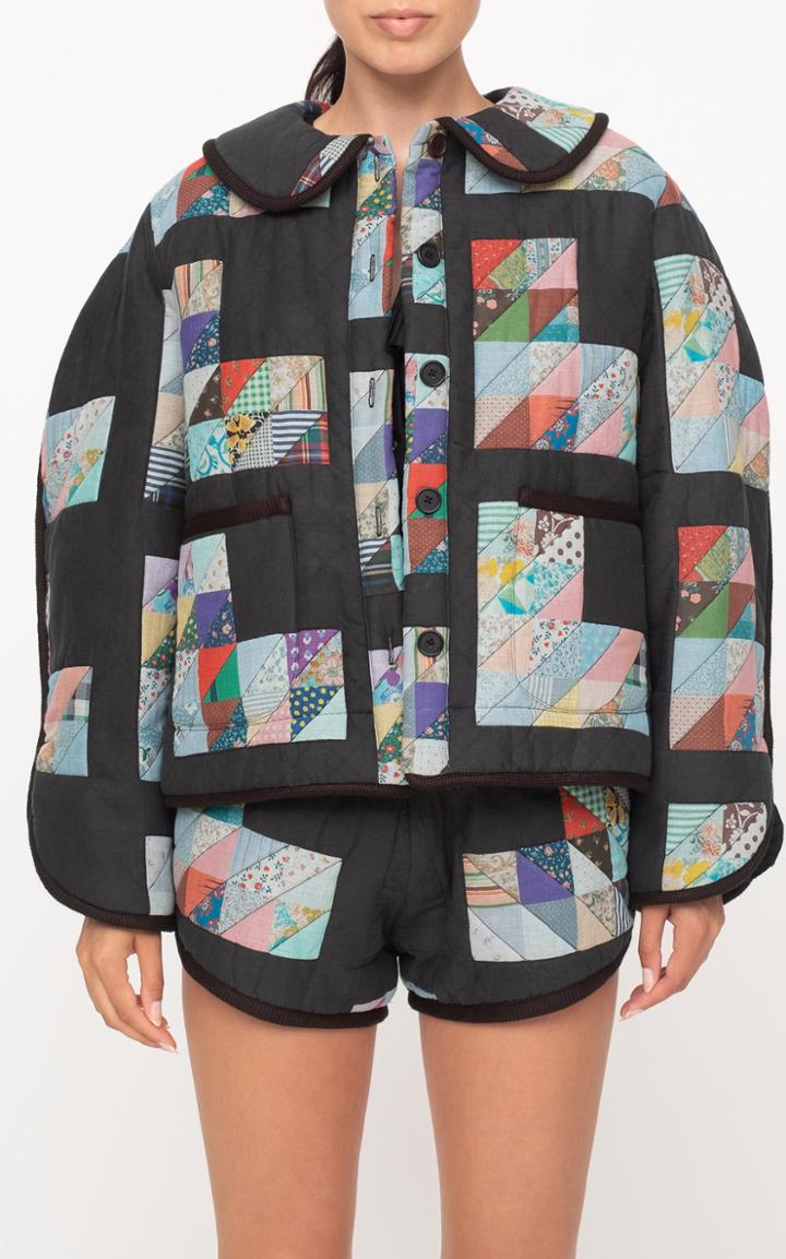 Moda Operandi Sea Tilia Cropped Patchworked Quilted Cotton Coat