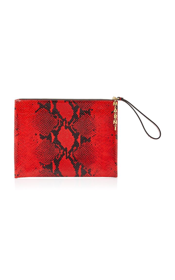 Marni Pochette Large Embossed Python Leather-blend Bag