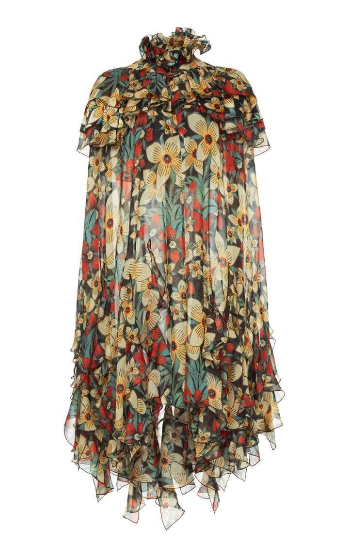 Rodarte Printed Silk Satin Cape