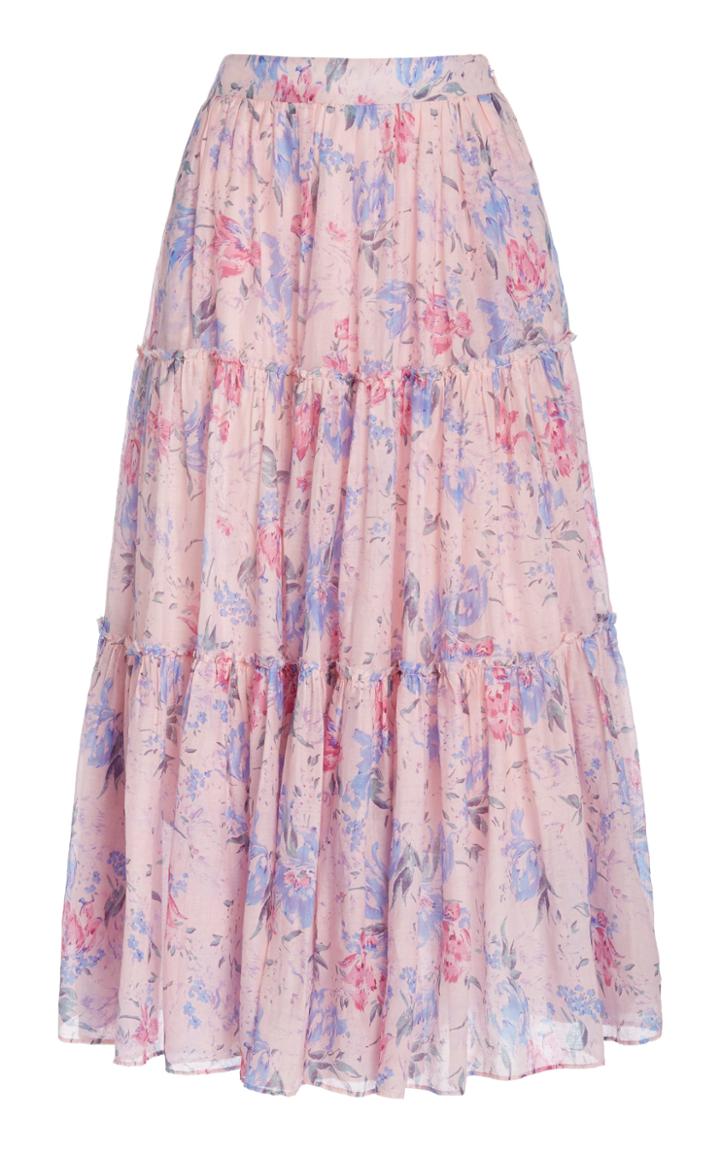 Loveshackfancy Haru Floral Cotton Silk Maxi Skirt