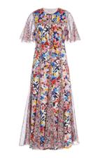Prabal Gurung Floral Flutter Sleeve Picot Edged Dress