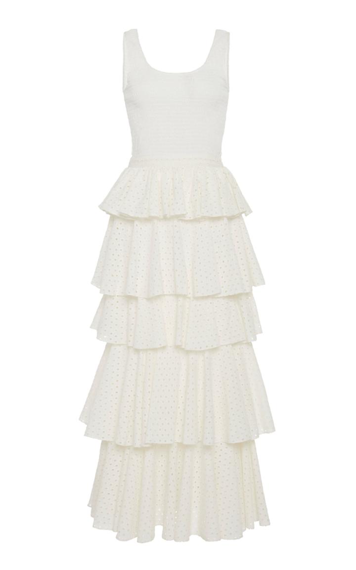 Rhode Naomi Tiered Broderie Anglaise Cotton Midi Dress