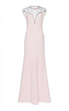 Moda Operandi Jenny Packham Illusion Neckline Embellished Satin Dress Size: 6