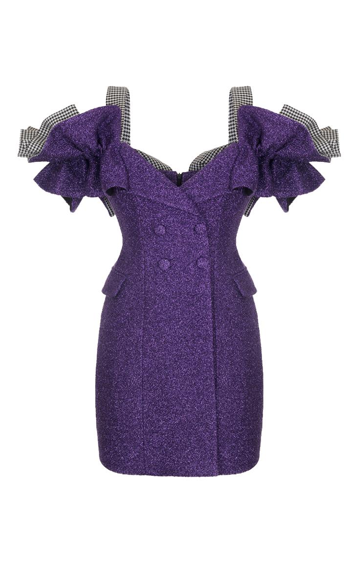 Rasario Lurex Mini Dress With Cut Out Shoulders