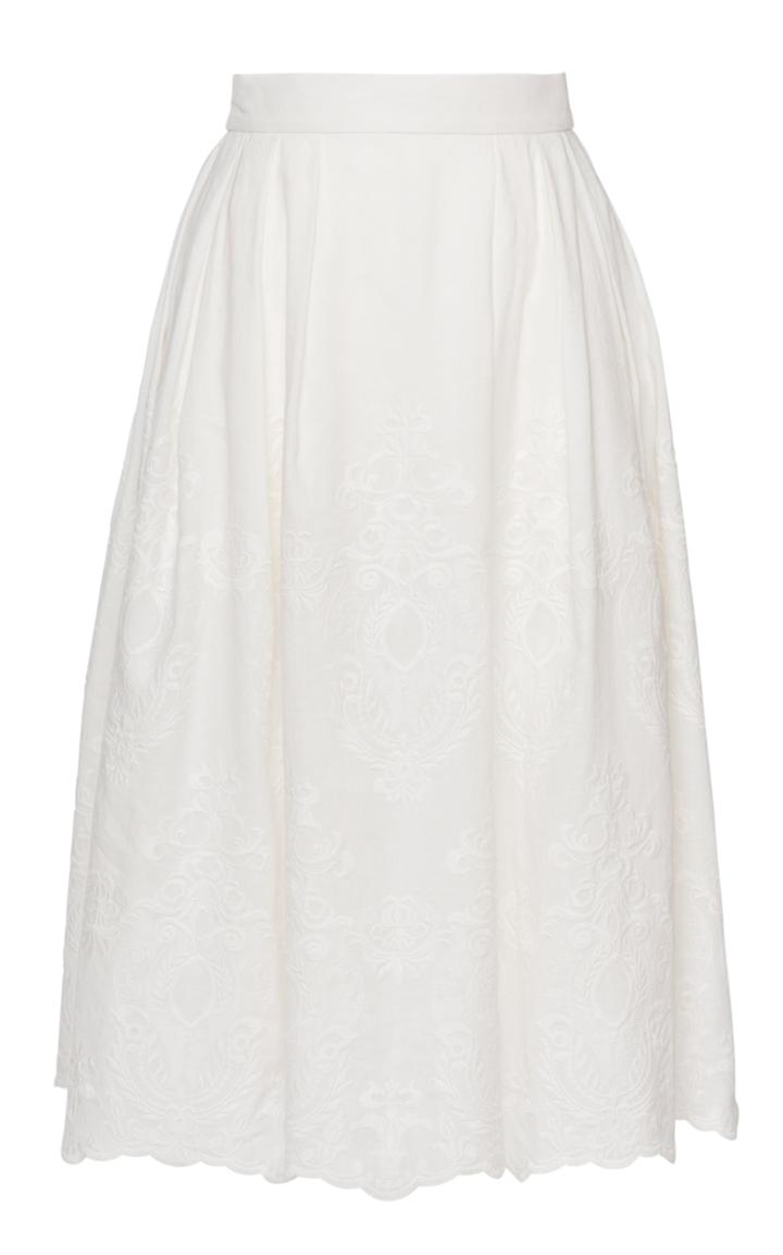 Moda Operandi Lena Hoschek Dessert Embroidered Cotton-linen Midi Skirt