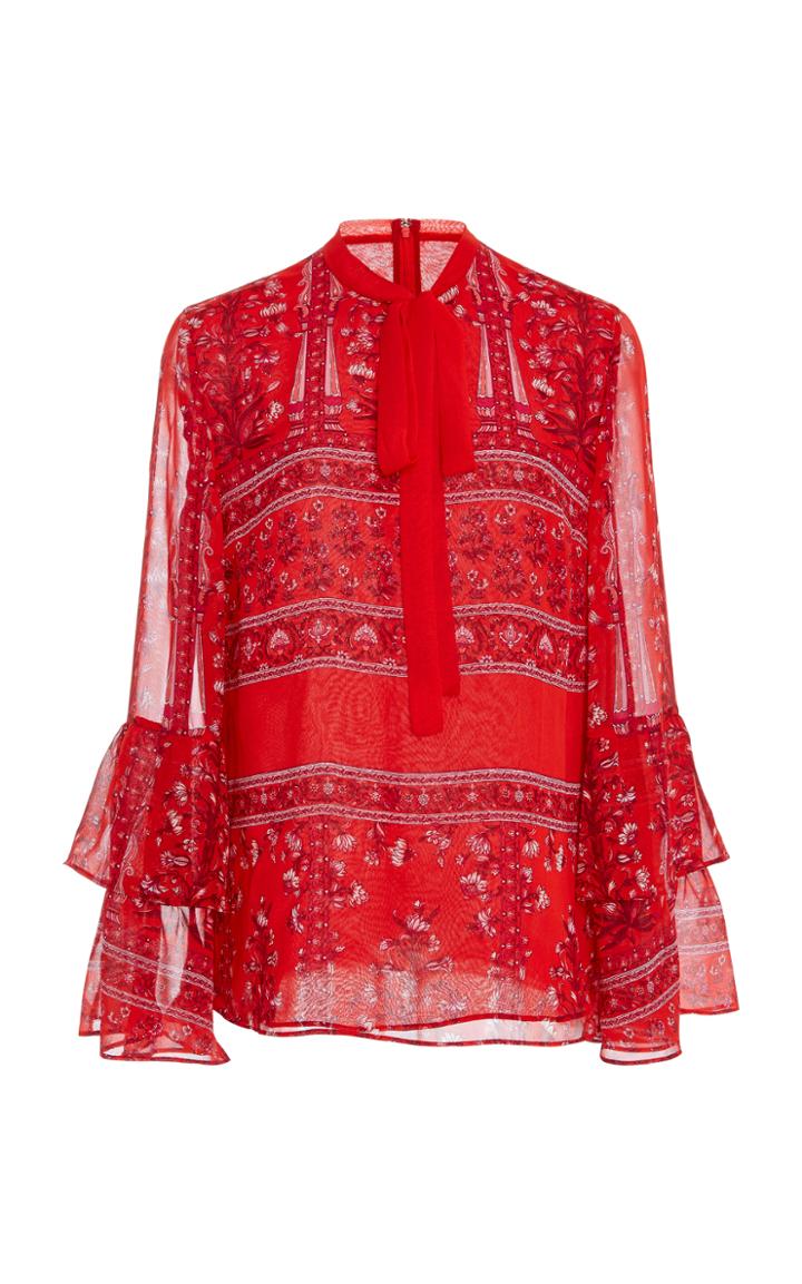 Giambattista Valli Printed Pussy-bow Silk-chiffon Blouse