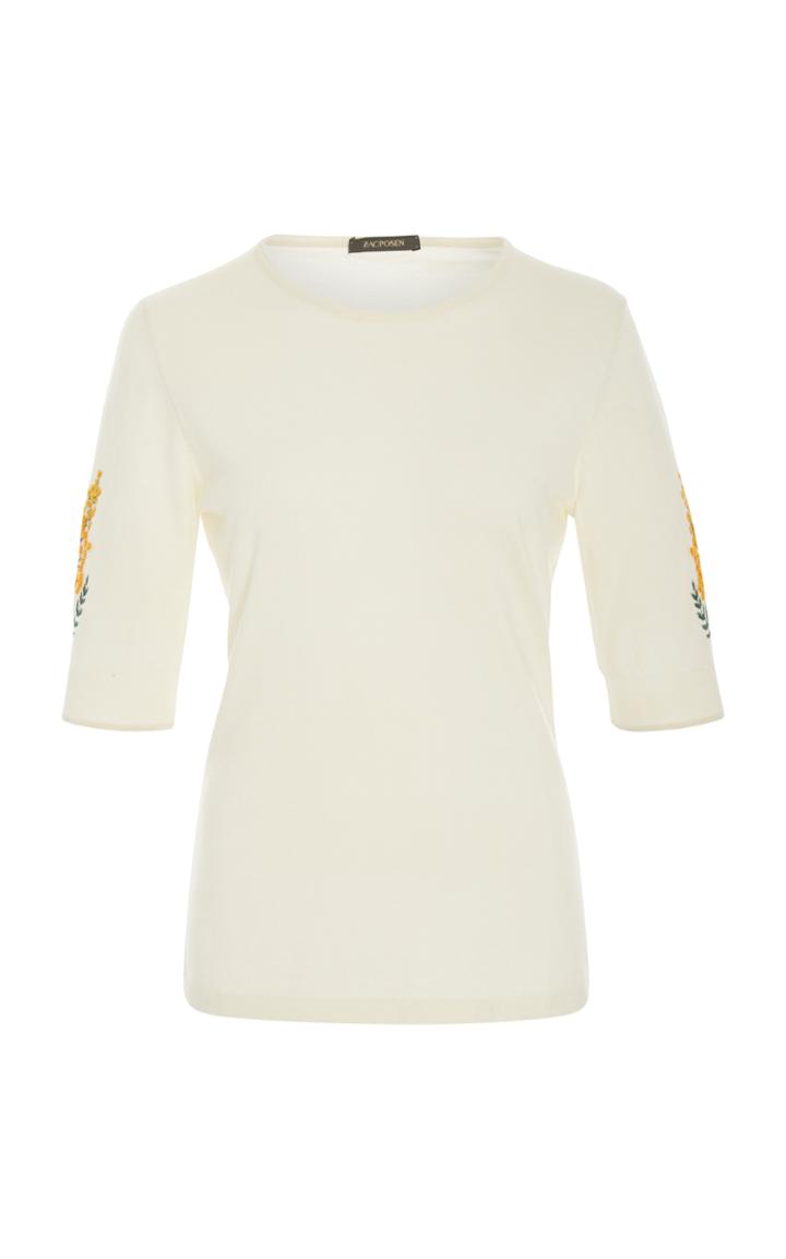 Zac Posen Embroidered Cashmere Silk Top