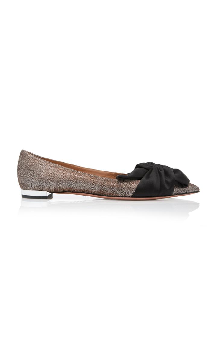 Aquazzura Versailles Bow-detailed Glittered Satin Ballet Flats