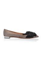 Aquazzura Versailles Bow-detailed Glittered Satin Ballet Flats