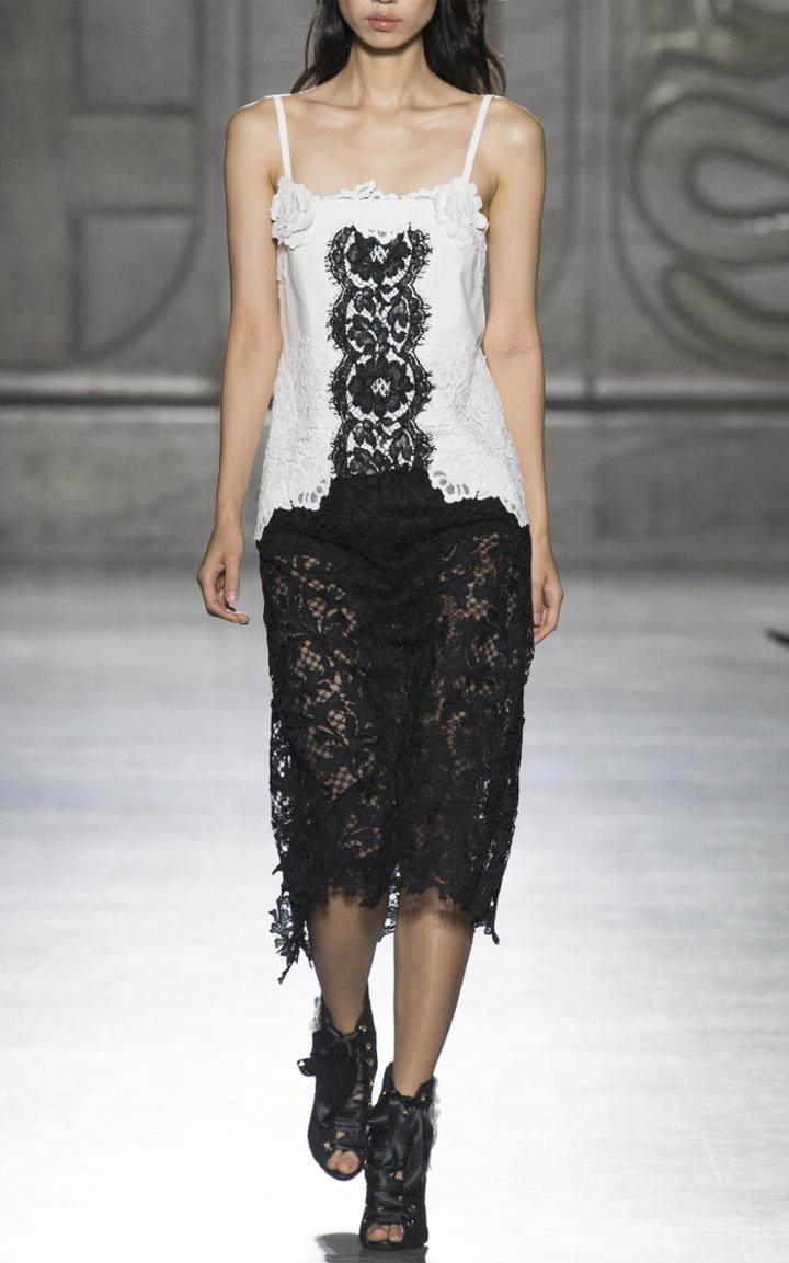 Fausto Puglisi Leather And Lace Sleeveless Midi Dress