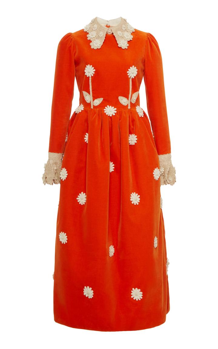 Moda Operandi Marc Jacobs Daisy Floral-appliqud Cotton Midi Dress Size: 0