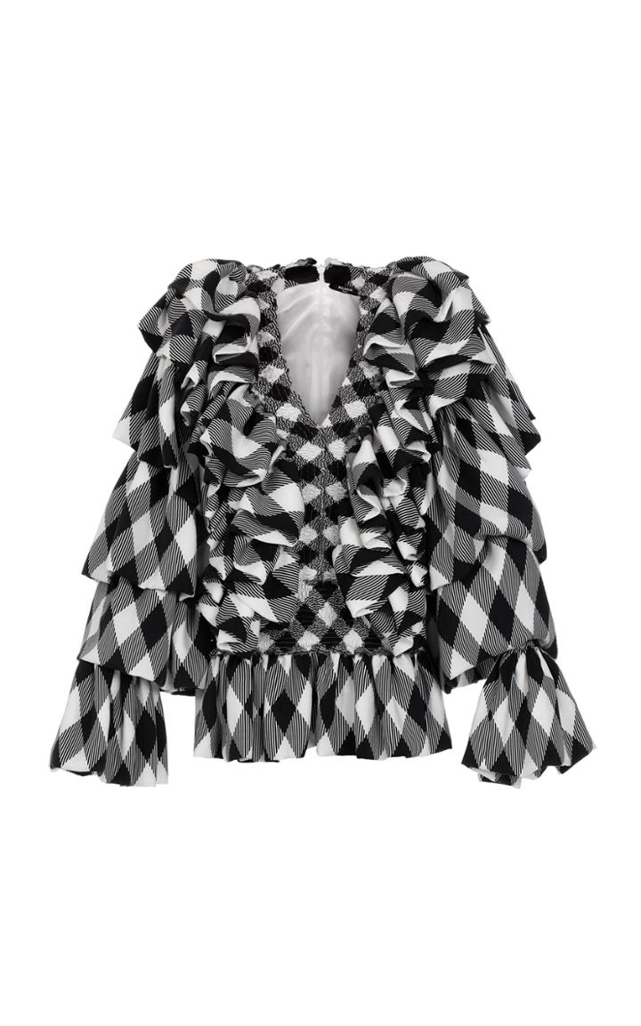 Moda Operandi Balmain Ruffled Gingham Crepe Mini Dress
