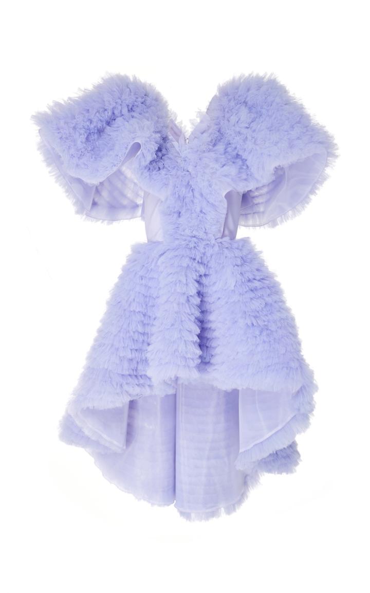 Christian Siriano Tulle Ruffled Shoulder High Low Dress