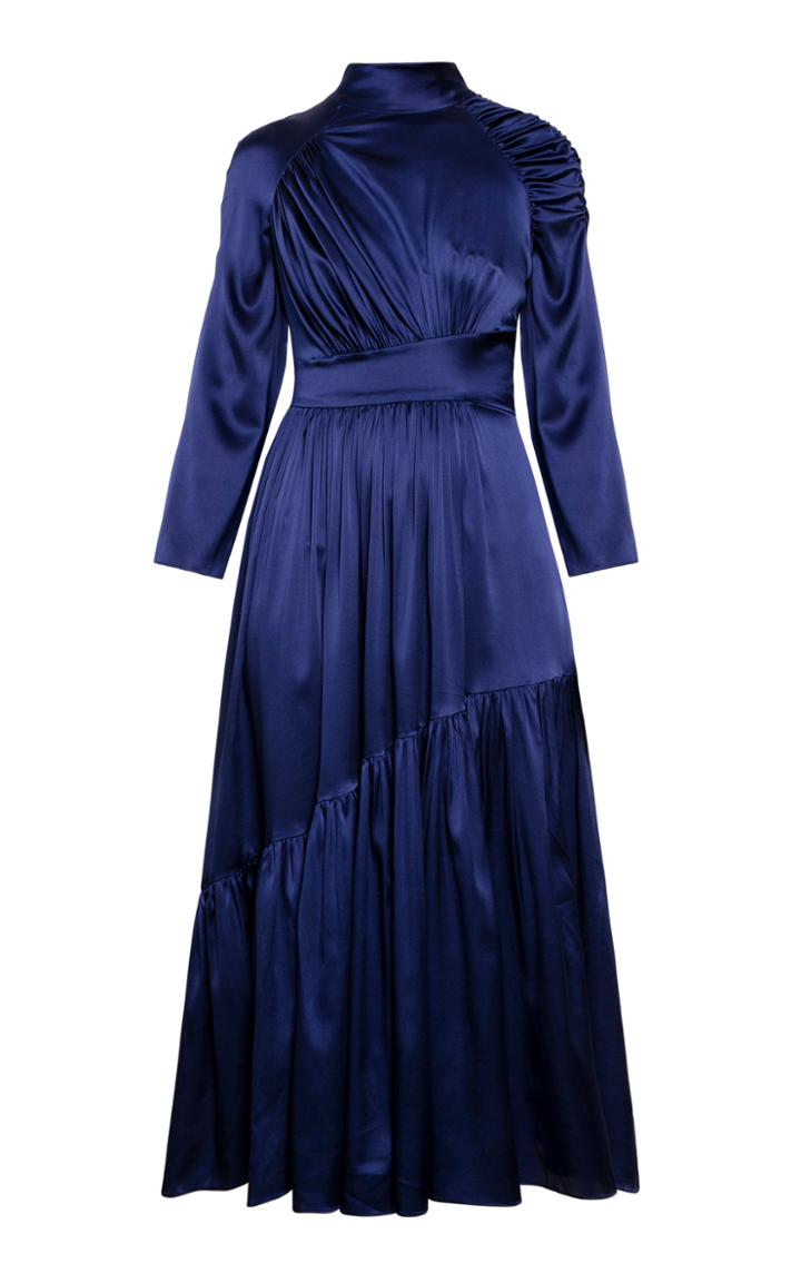 Anna October Inna Silk Ruched Satin Midi Dress