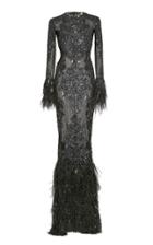 Zuhair Murad Beaded And Feather-trimmed Silk Gown