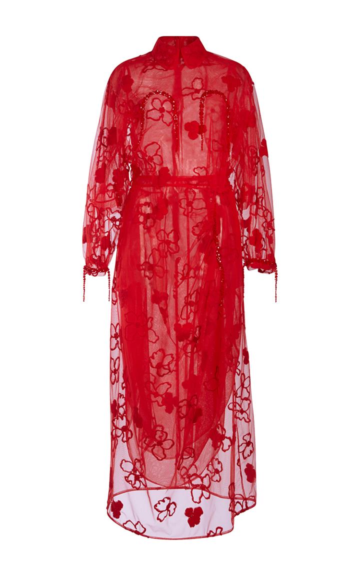 Simone Rocha Flower Embroidered Tulle Dress