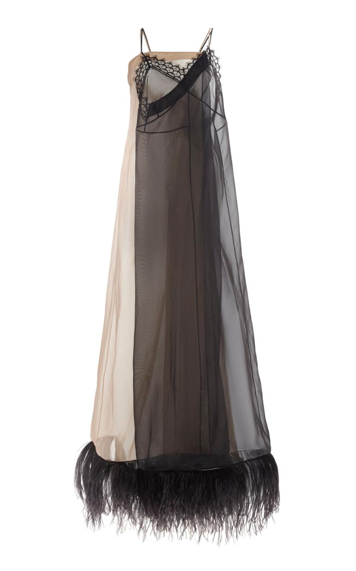 Maison Margiela Feather Trim Silk-blend Dress