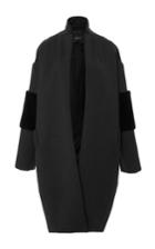 Sally Lapointe Rabbit Fur Trimmed Wool Cocoon Coat