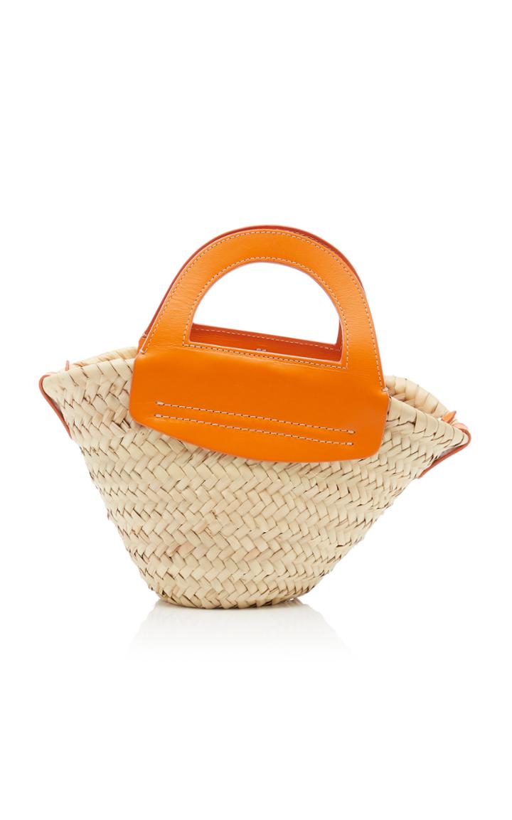 Hereu Cabas Mini Leather-trimmed Straw Tote
