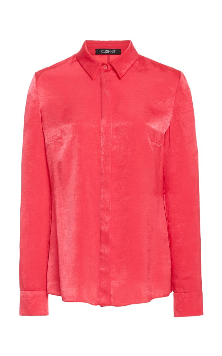 Cushnie Collared Long Sleeve Satin Blouse