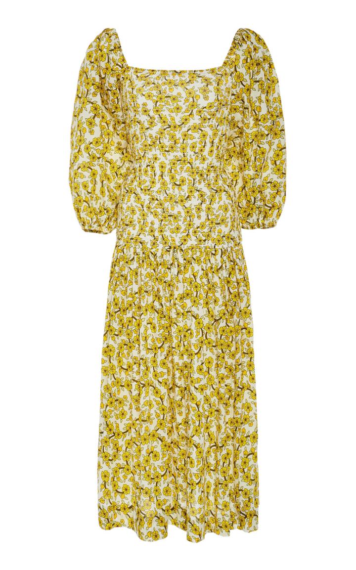 Rhode Harper Smocked Floral-print Cotton Midi Dress