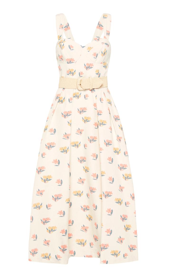 Moda Operandi Rebecca Vallance Hadi Belted Floral Cotton-blend Midi Dress