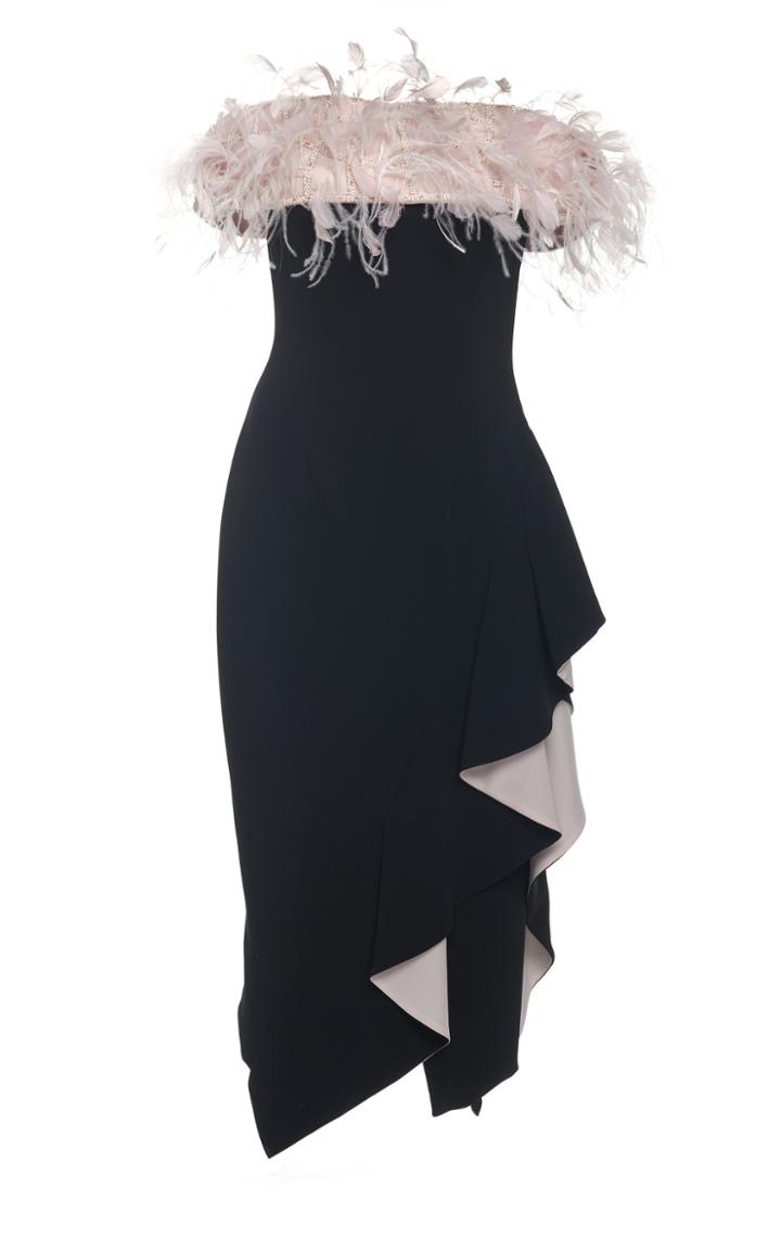 Pamella Roland Ostrich Feather Off-the-shoulder Crepe Dress