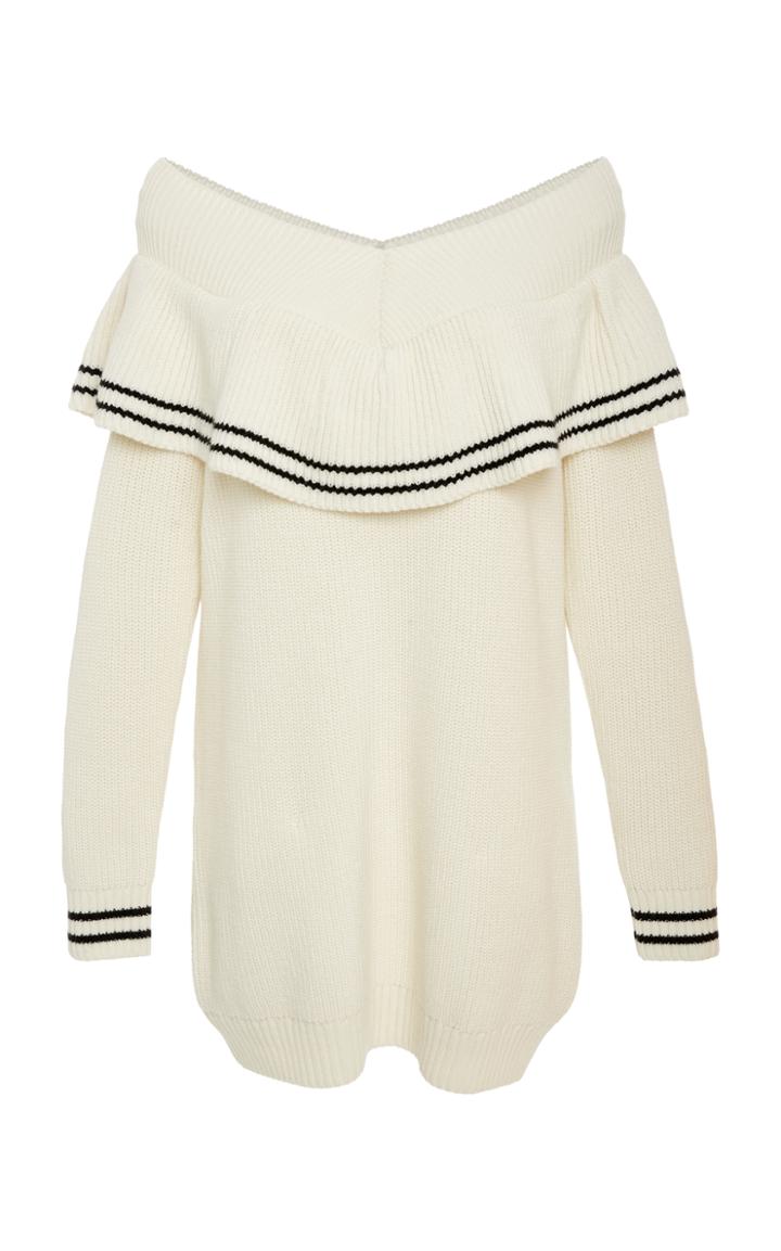 Self Portrait Ruffled Wool And Cotton-blend Sweater Dress